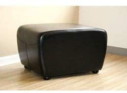 Black Bi cast Leather Ottoman Modern Contemporary Solid Oval Foam Upholstered Wood