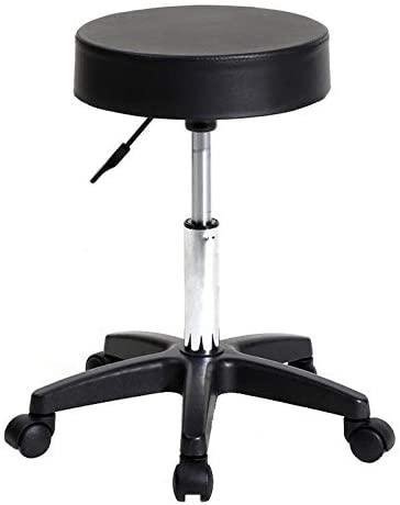 Unknown1 Round Stool Plastic Arch Feet Rotation Bar Black Leather Metal Finish Swivel