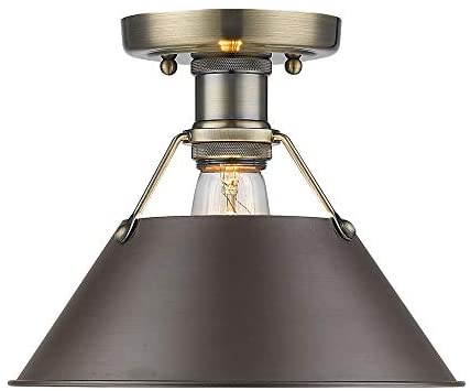 Brass Rubbed Bronze Shade Flush Mount Yellow Transitional Steel