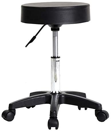 Unknown1 Round Stool Plastic Arch Feet Rotation Bar Black Leather Metal Finish Swivel