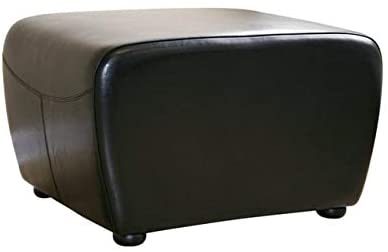 Black Bi cast Leather Ottoman Modern Contemporary Solid Oval Foam Upholstered Wood