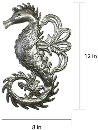 Unknown1 Embossed Seahorse Recycled Metal Wall Art (Haiti) Grey Bohemian Eclectic Nautical Coastal Steel Handmade