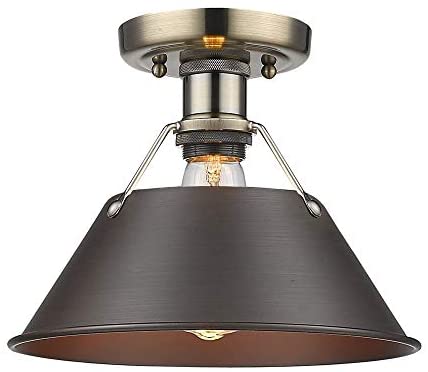 Brass Rubbed Bronze Shade Flush Mount Yellow Transitional Steel