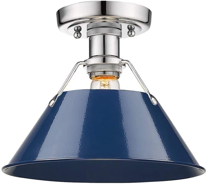 Flush Mount Chrome Navy Blue Shade Industrial Steel Dimmable
