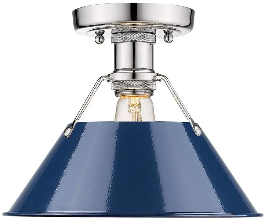 Flush Mount Chrome Navy Blue Shade Industrial Steel Dimmable