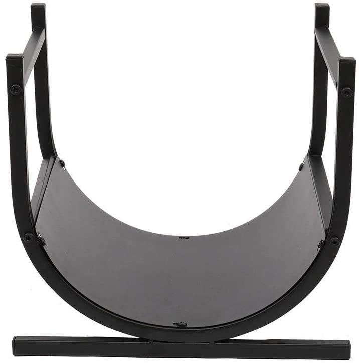 Unknown1 Home Storage Shelf U Shaped Firewood Holder Indoor Outdoor Black Iron