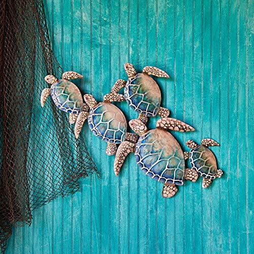 Sea Turtle Wall Decor Five Color Casual Modern Contemporary Traditional Metal Natural Finish Handmade Weather Resistant