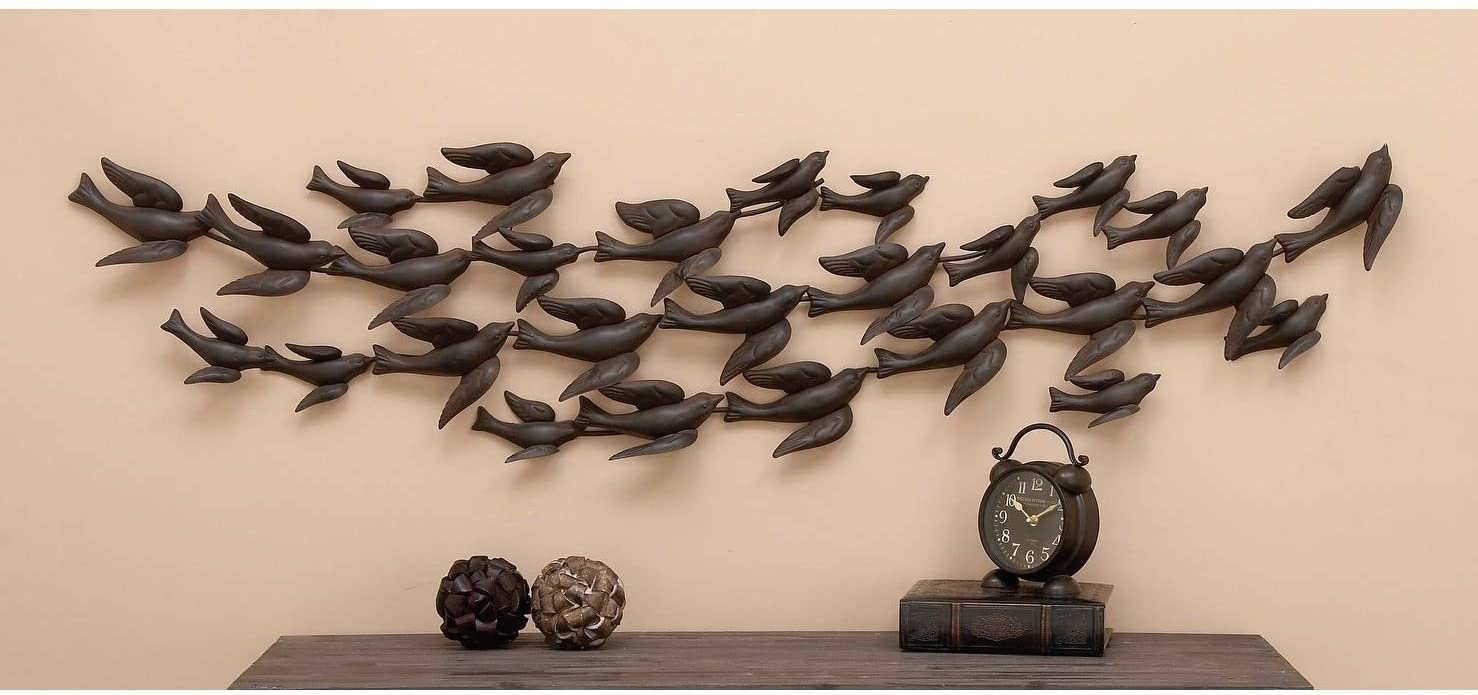 Modern 69 Inch Birds Flight Iron Wall Decor by Black Contemporary