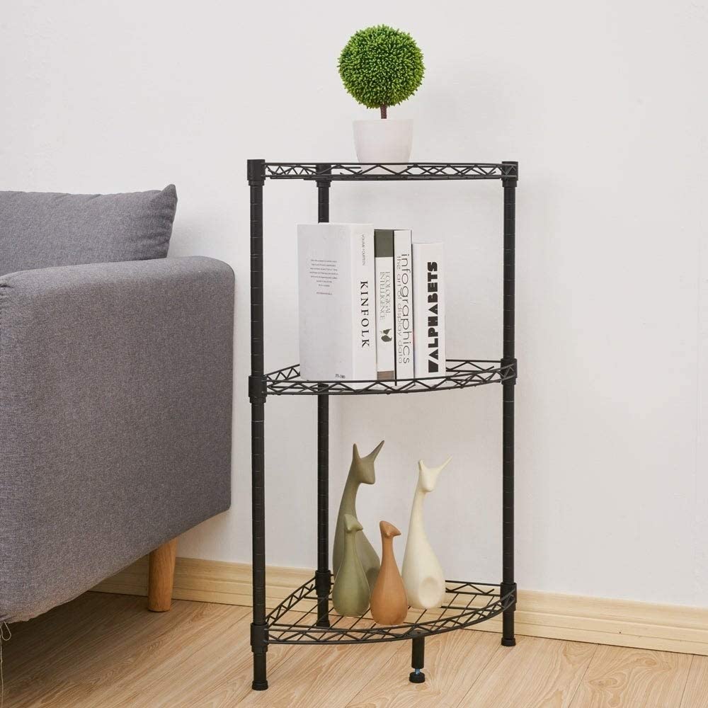 3 Tier Corner Wire Shelving Black Metal