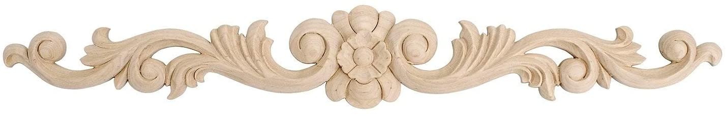 1 3/4 X 12 1/2 Unfinished Hand Carved North American Solid Hard Maple Wood Onlay Floral Applique Brown Finish Handmade