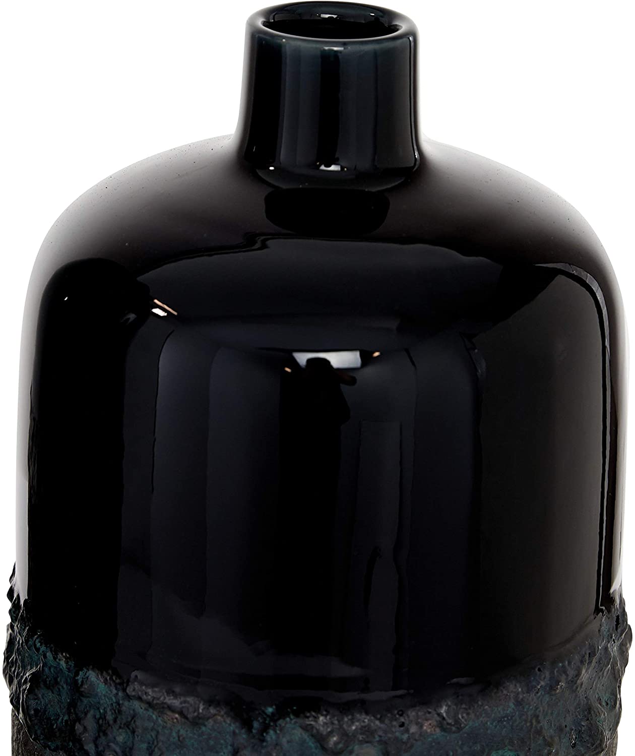 UKN Round Black Glazed Ceramic Vase Grey Dipped Textured Body Set 2 15