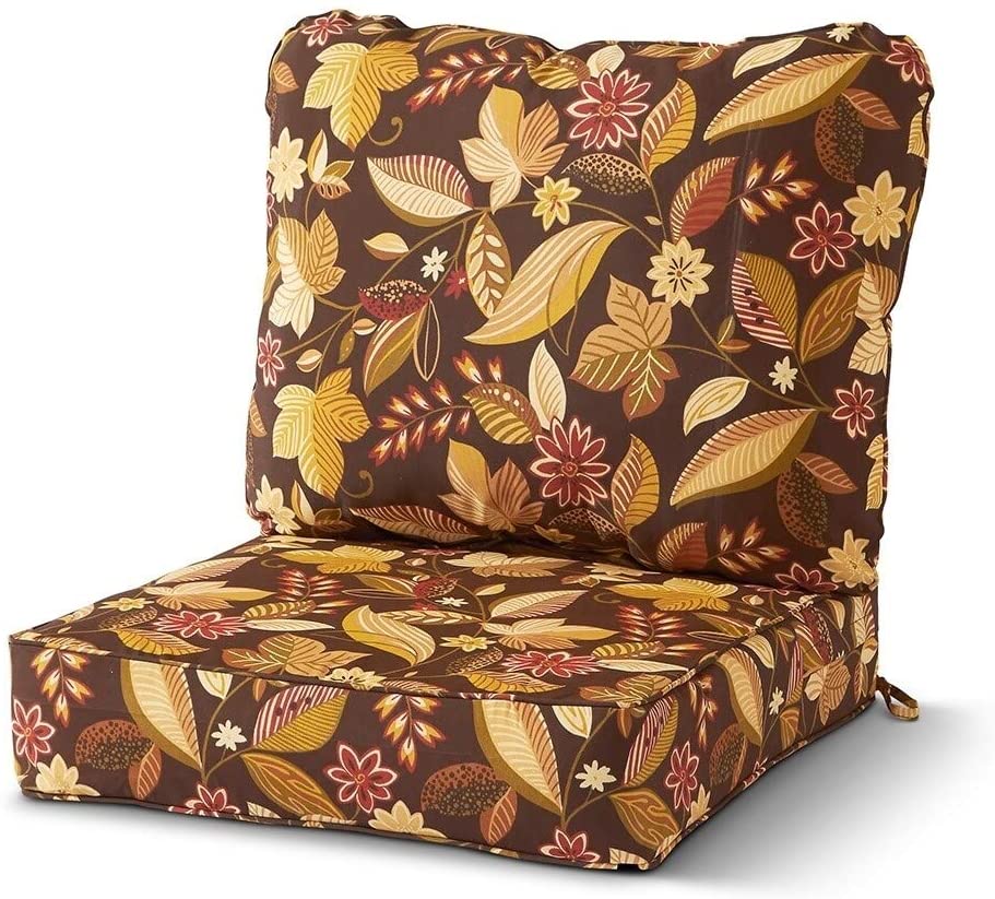 MISC Floral Outdoor 25 inch X 47 inch Deep Seat Cushion Set Brown Polyester Fade Resistant Water