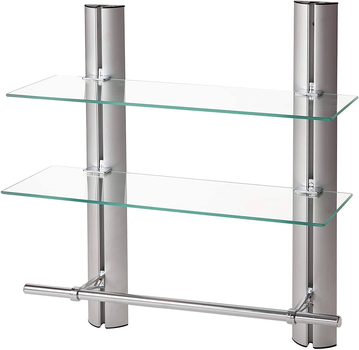 UKN 2 Tier Adjustable Glass Shelf Frame Towel Bar Silver Brushed Includes Hardware