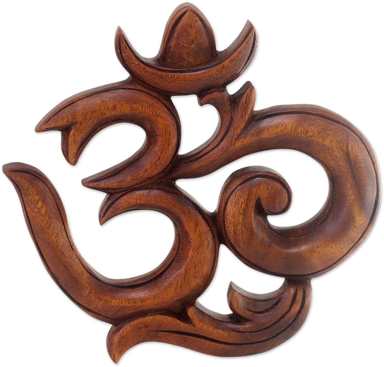 Wood Sacred Om Relief Panel Brown Handmade