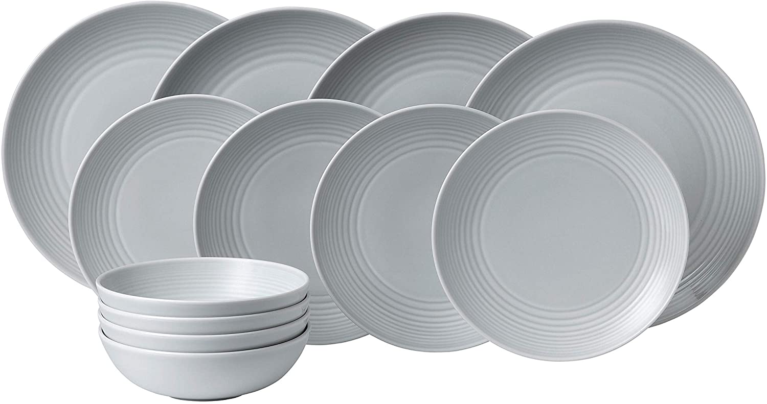 Maze Light Grey 12 Piece Set Solid Casual Round Stoneware 12 Piece Microwave Safe