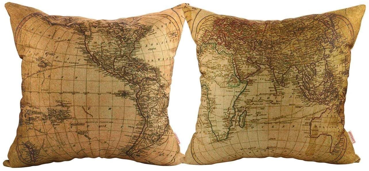 World Map Pattern Cotton Linen Throw Pillow Cases Color Graphic Casual Removable Cover