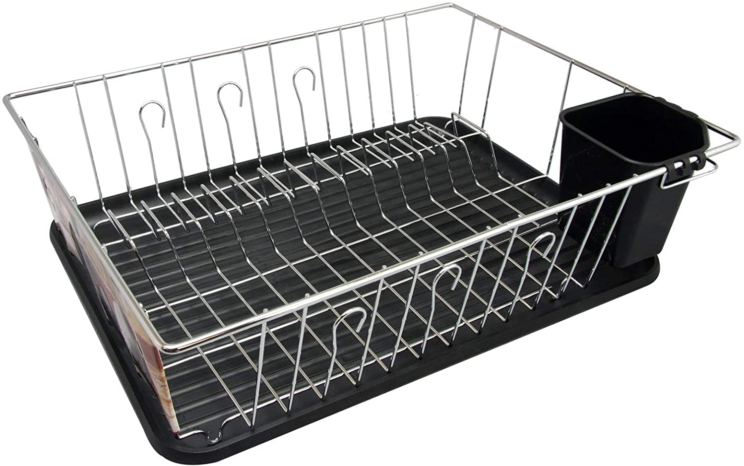 Unknown1 22 Inch Chrome Dish Rack Black Draining Tray Stainless Steel Finish