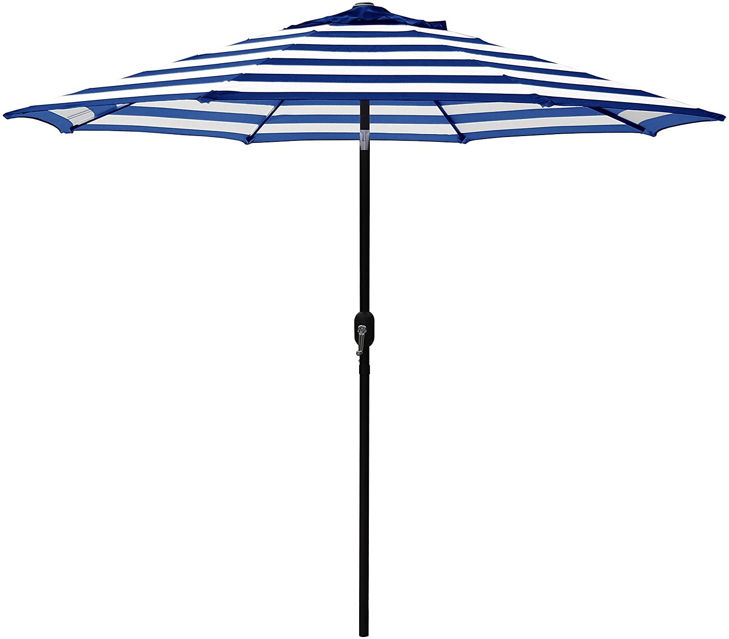 Unknown1 9 Feet Blue/White Strip Patio Umbrella Tilt Crank Blue White Stripe Market Modern Contemporary Round Polyester Steel Lift