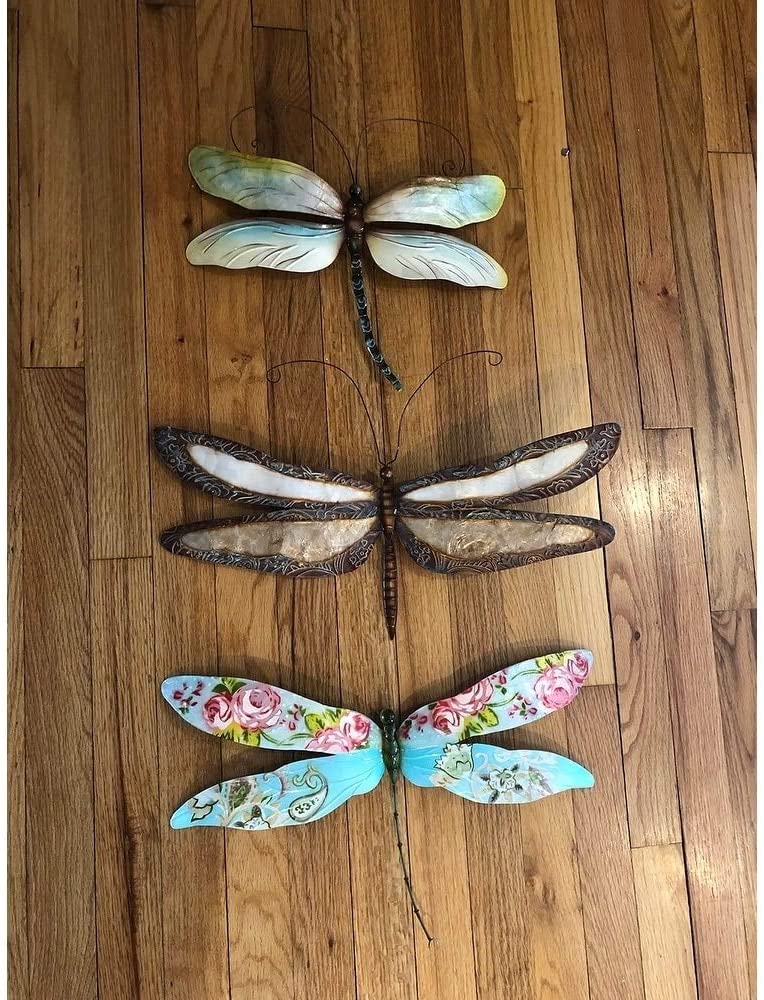 Handmade Metal Dragonfly Wall Decor Off White Hand Painted Art Modern Contemporary