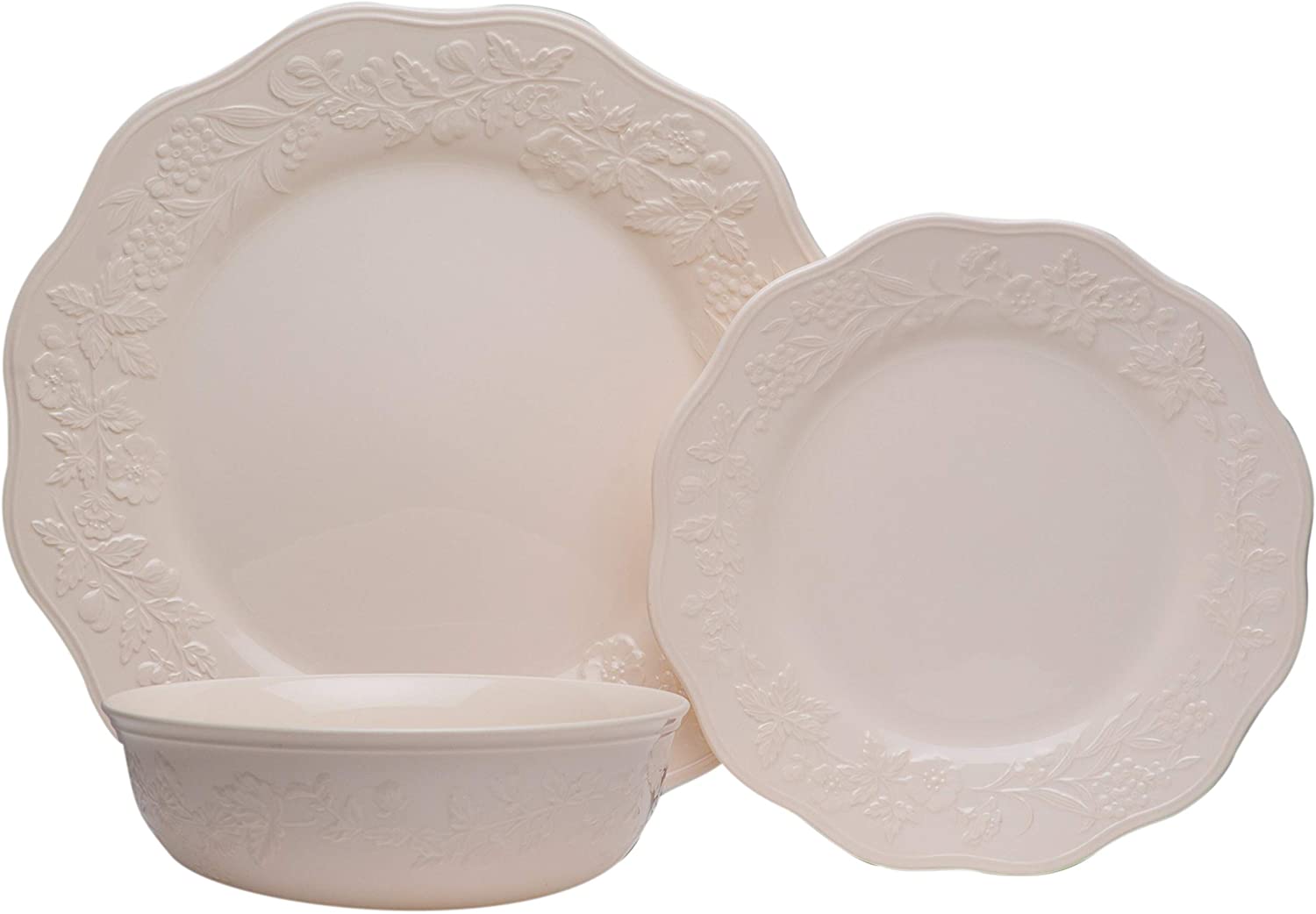 Country 18pc Dinnerware Set Ivory Floral Formal Modern Contemporary Round Stoneware 18 Piece Dishwasher Safe Microwave