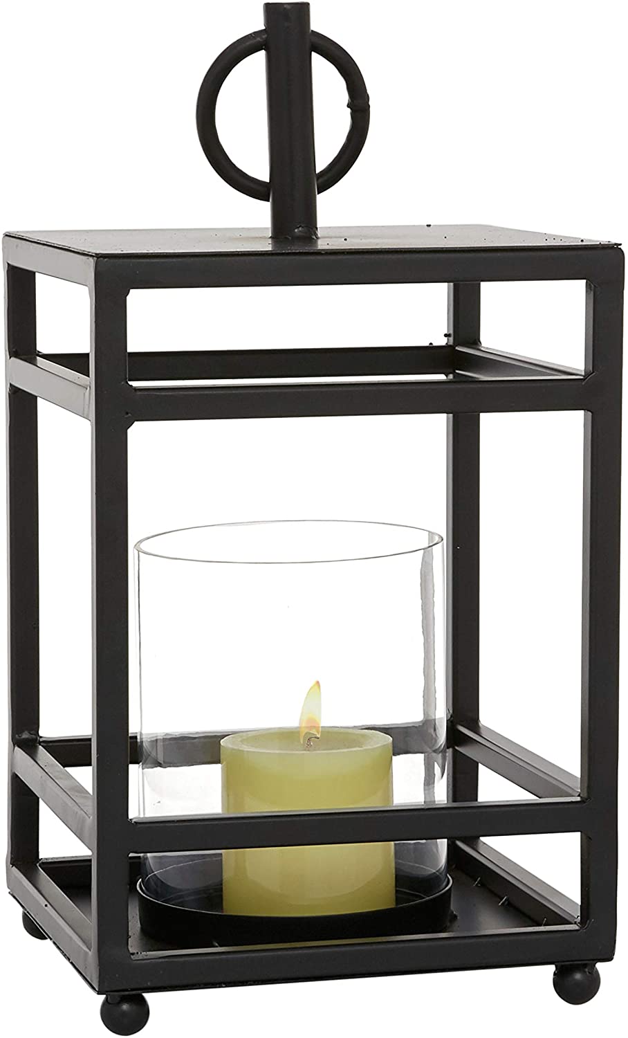 Unknown1 Rectangular Black Metal Lantern Round Glass Center 8 25