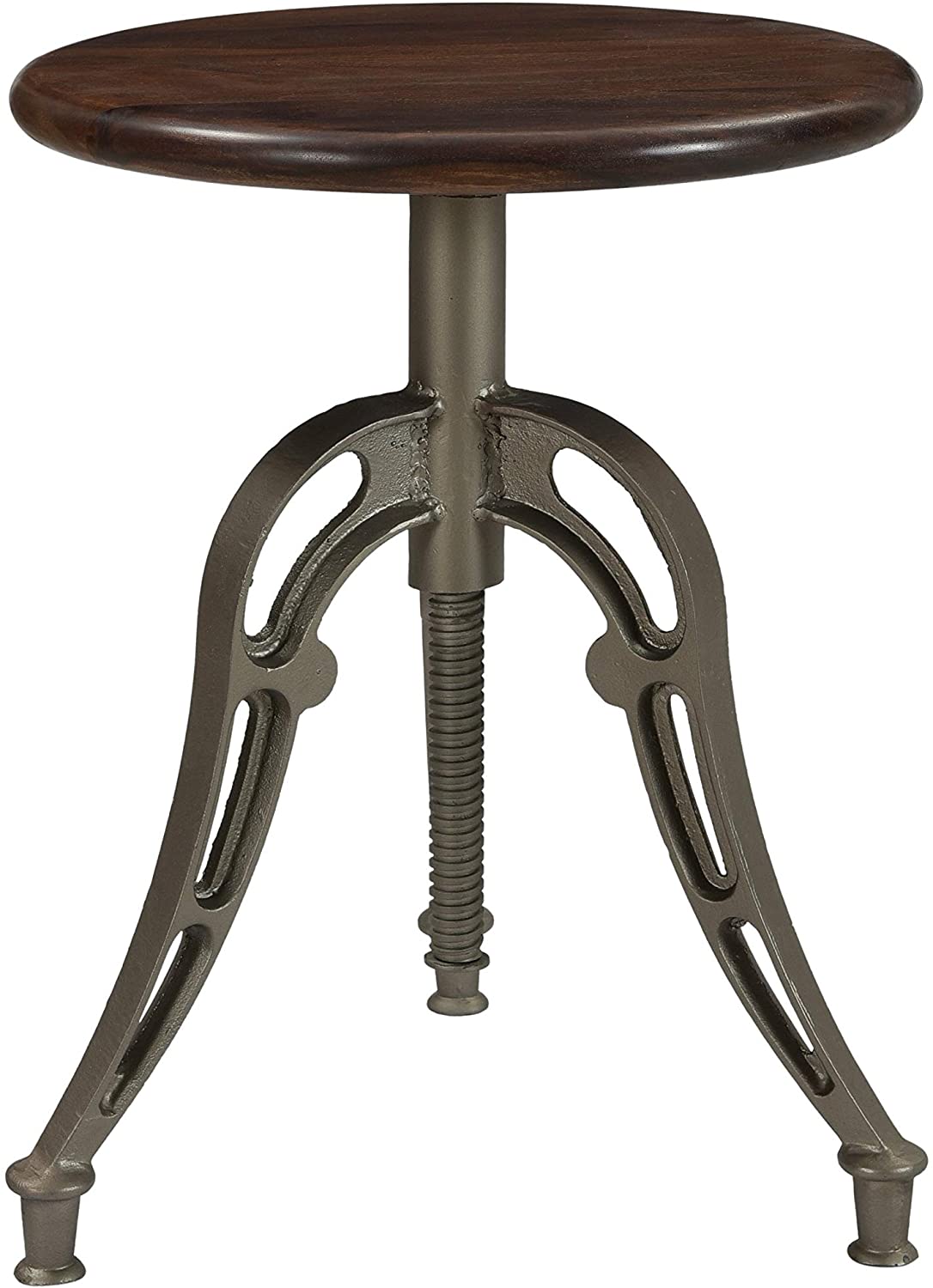 Round Adjustable Barstool Brown Industrial Wood Polished Swivel