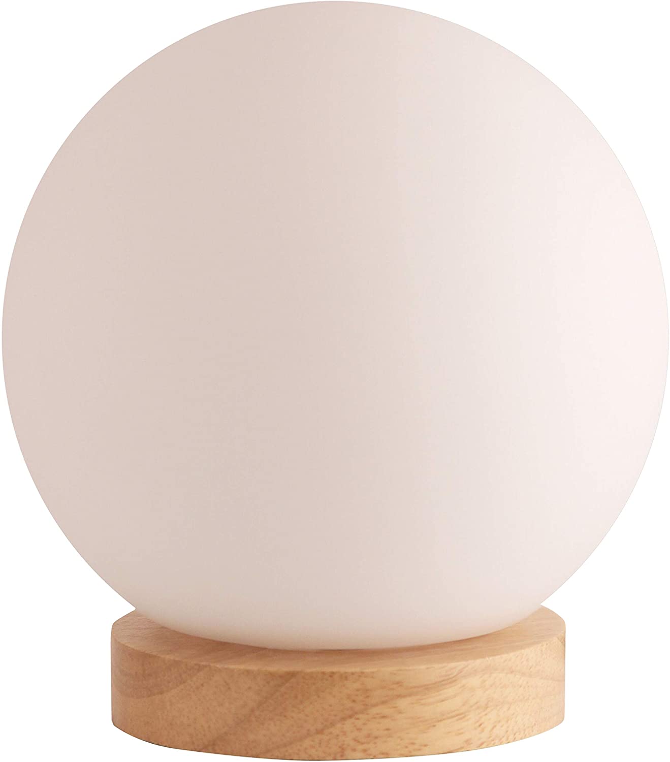 Light Accents Table Lamp Natural Wooden Base Round Glass Shade White Modern Contemporary