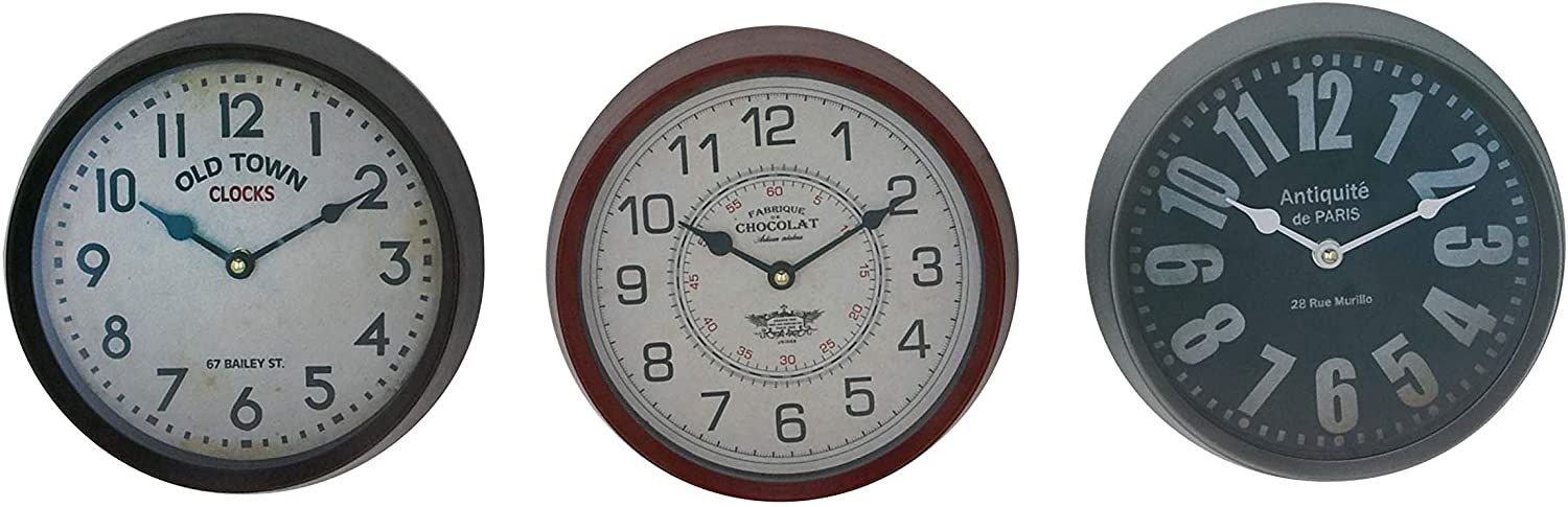 Traditional Analog Wall Clocks (Set 3) Color Round Iron Natural Finish Numerical Display