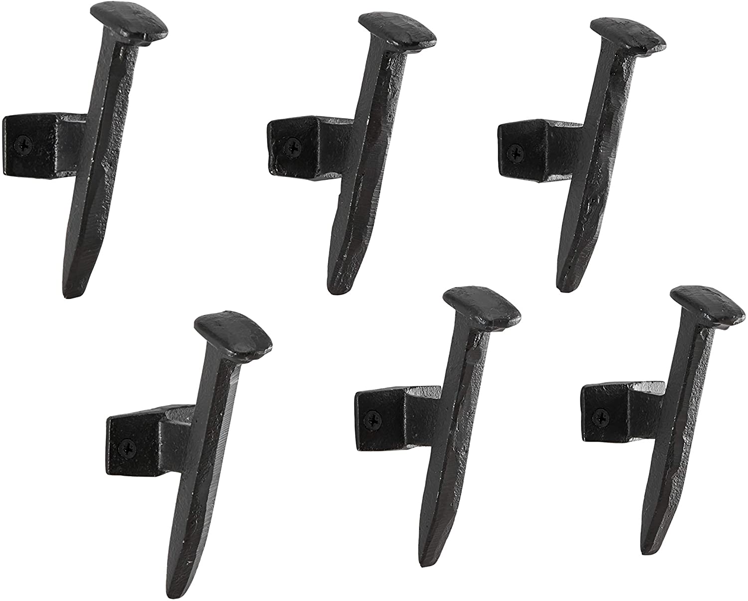 Unknown1 Cast Iron Industrial Railway Nail Decorative Wall Hooks Set 6 Black Modern Contemporary Matte Includes Hardware