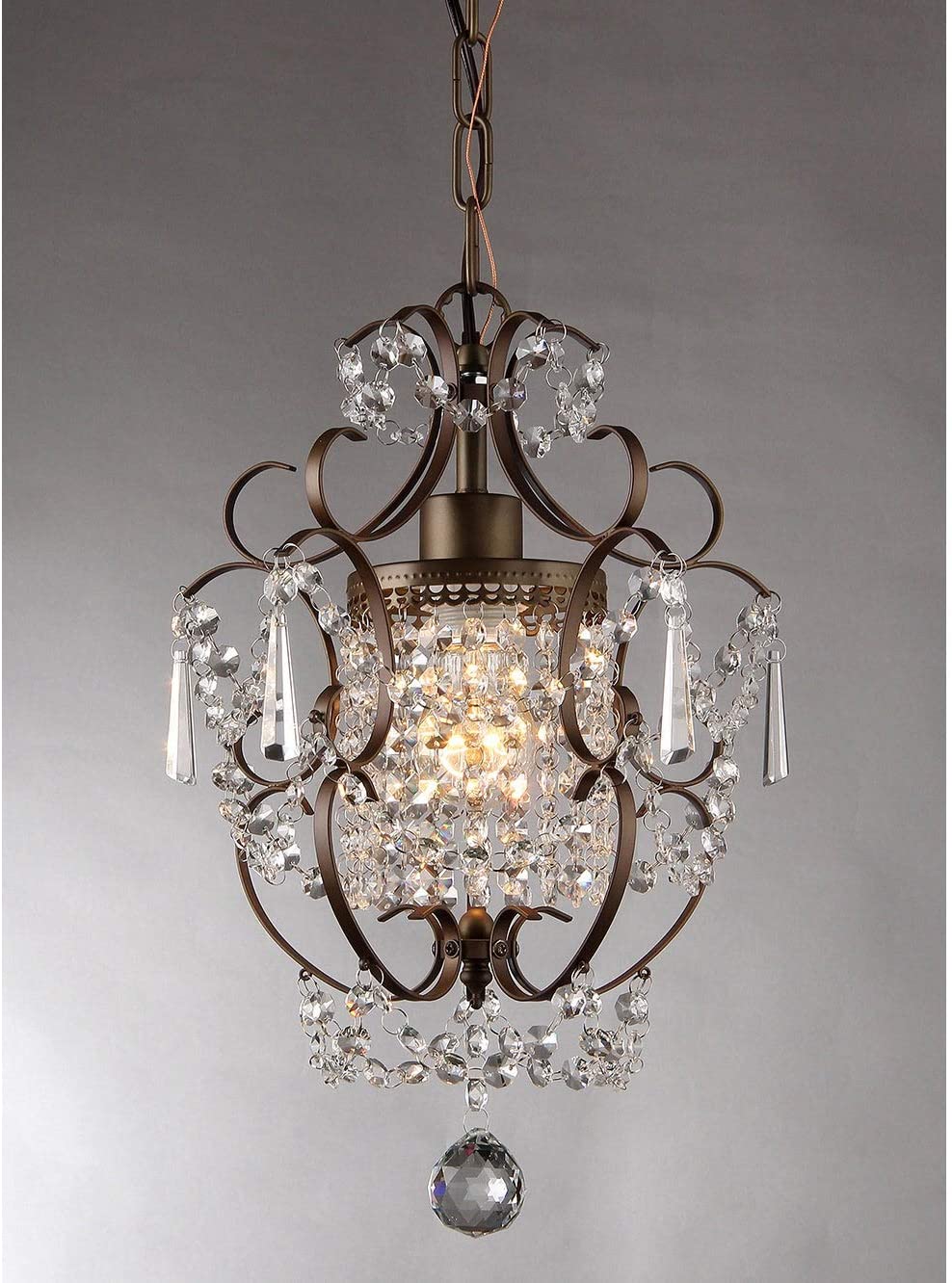 UKN 1 Light Antique Bronze 11 inch Crystal Chandelier Brown Modern Contemporary Metal