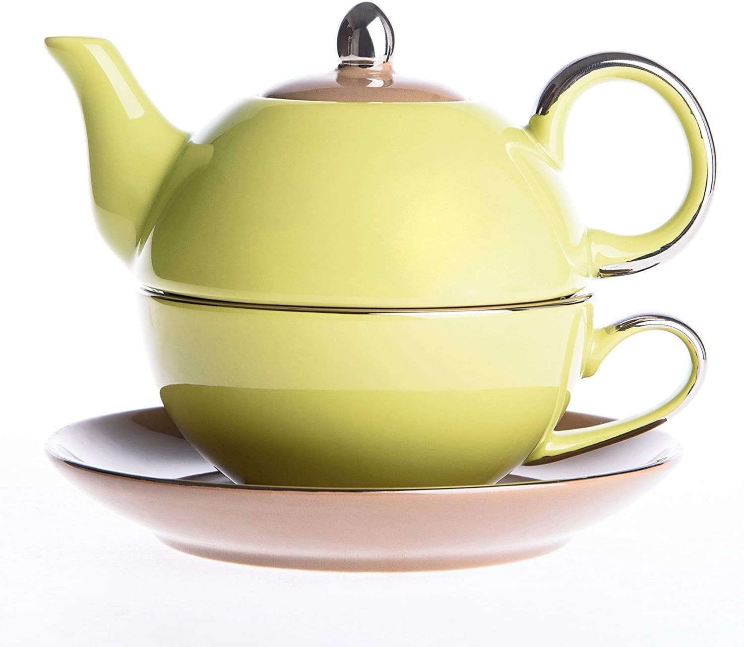 Unknown1 Porcelain Tea Pot Set One Yellow Teapot Teacup Saucer 3 Piece Dishwasher Safe