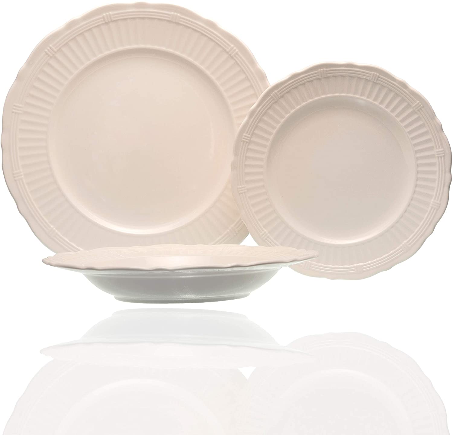 MISC 18pc Dinner Set Ivory Textured Stoneware 18 Piece Dishwasher Safe Microwave