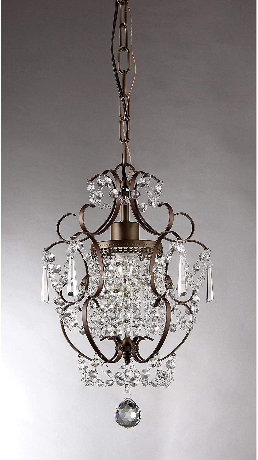 UKN 1 Light Antique Bronze 11 inch Crystal Chandelier Brown Modern Contemporary Metal