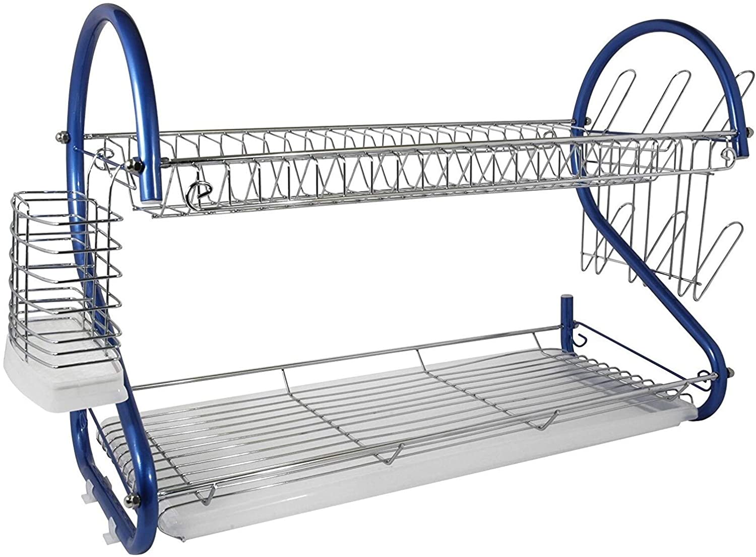 Unknown1 22 inch 2 Tier Chrome Plated Dishrack Blue Metal Finish