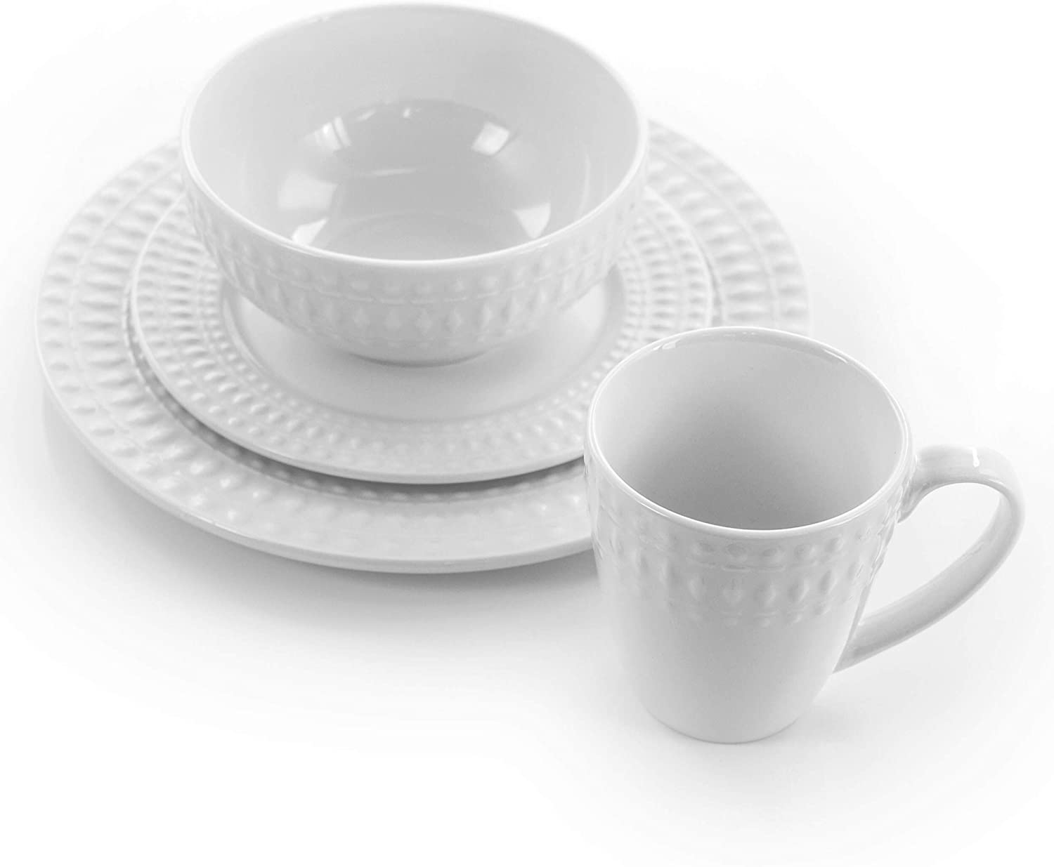 UKN 16 Piece Round Porcelain Dinnerware Set White Solid Formal Dishwasher Safe