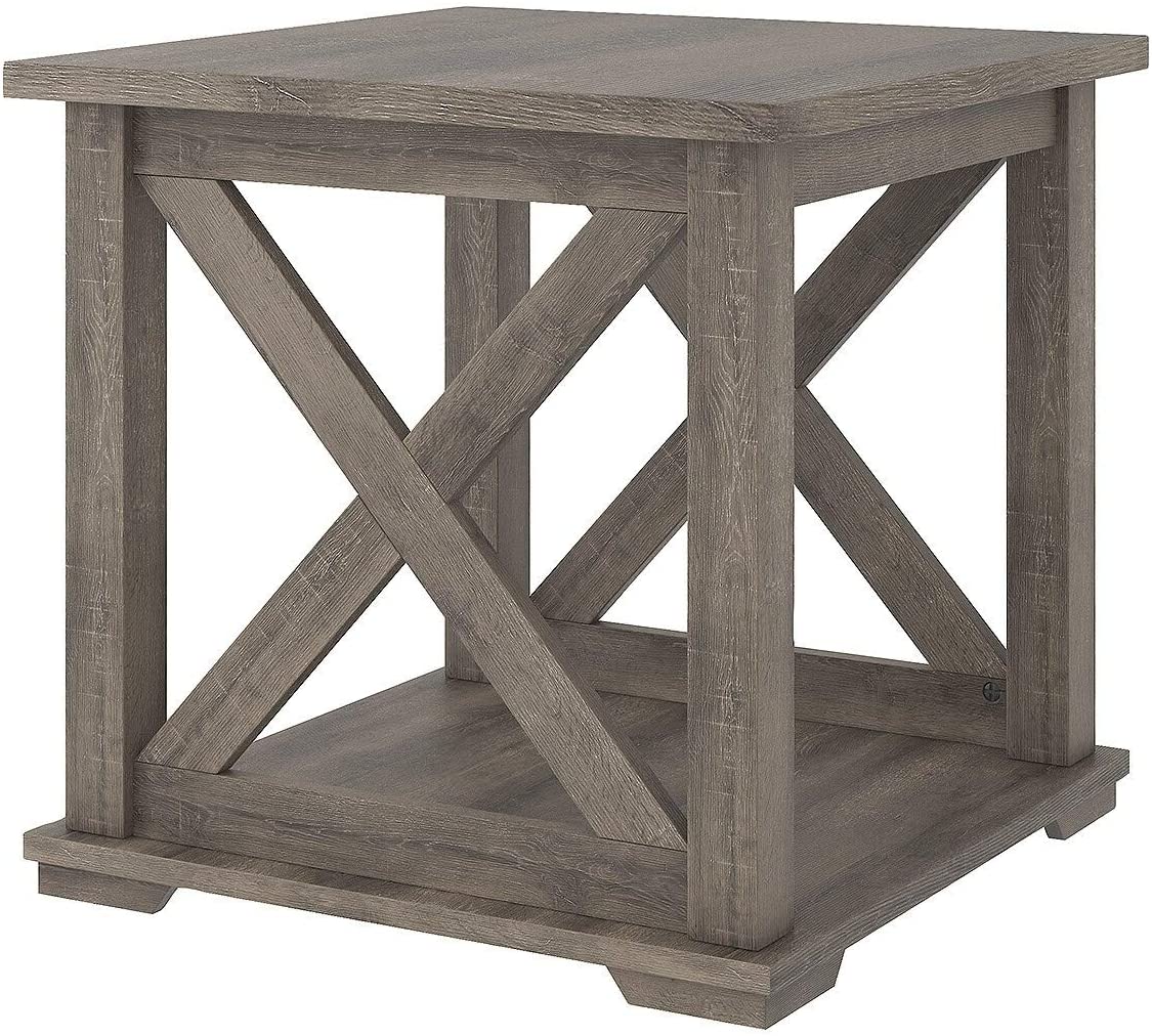 Unknown1 Bristle Ridge Grey Square End Table Modern Contemporary Wood Distressed Lift Top