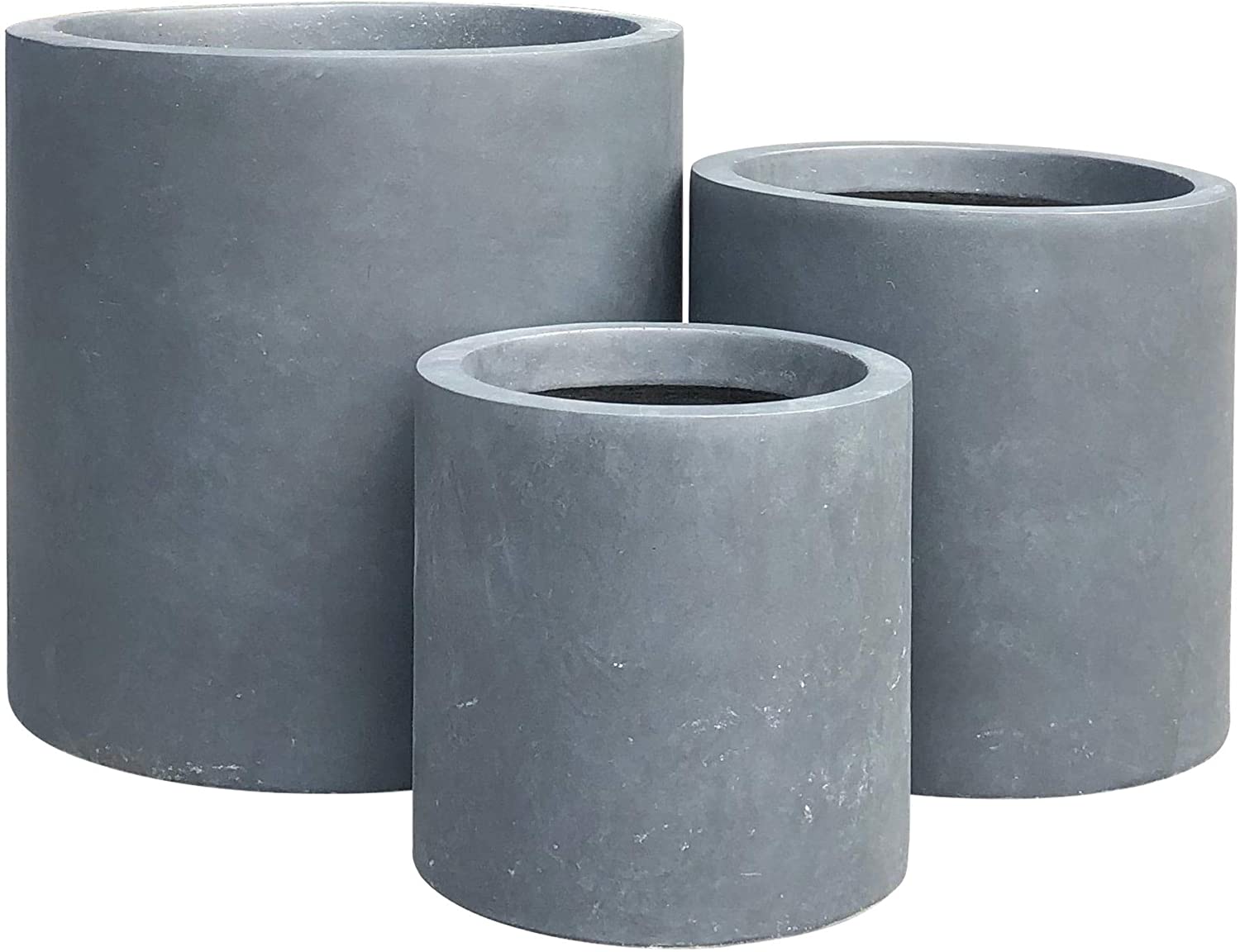 Unknown1 Set 3 Cylindrical Planters 15 8 12 6 9 8 Inch Tall Charcoal Black Round Concrete
