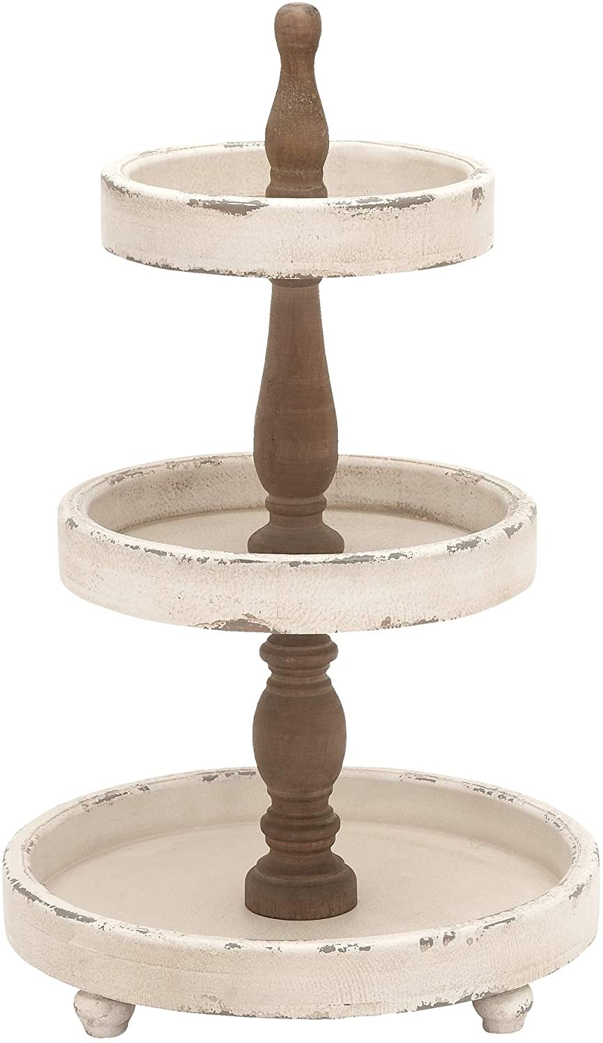 UKN Farmhouse 25 X 15 Inch Wooden 3 Tier Serving Tray Brown Off White Solid Round Wood 1 Piece