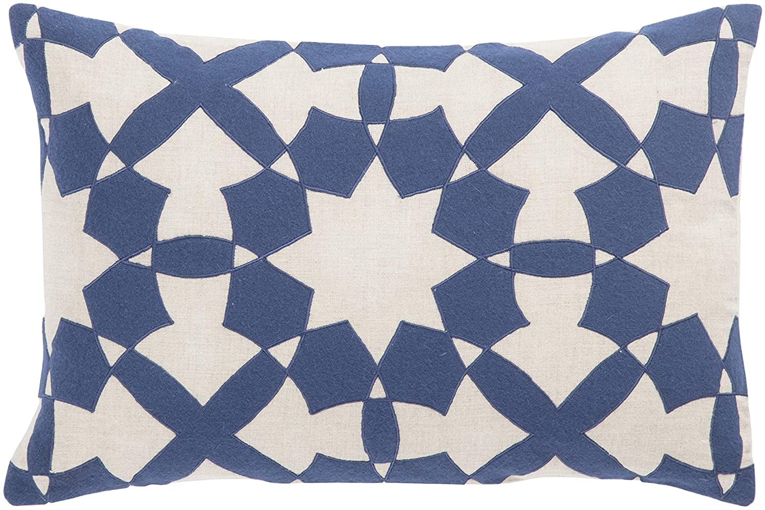 Casino Blue/Ivory Geometric Poly Throw Pillow 16x24 Inch Blue Ivory Applique Modern Contemporary Linen One Removable Cover