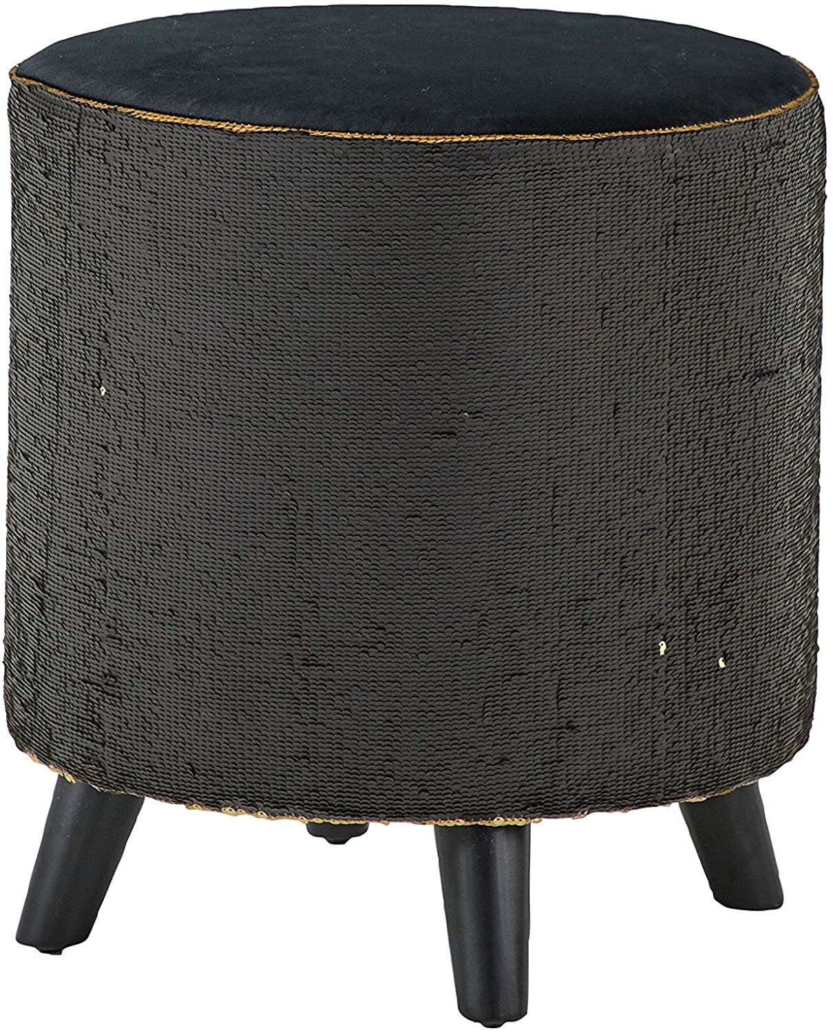 Unknown1 Polyester Gold Black Sequin Accent Stool Wooden Legs 16