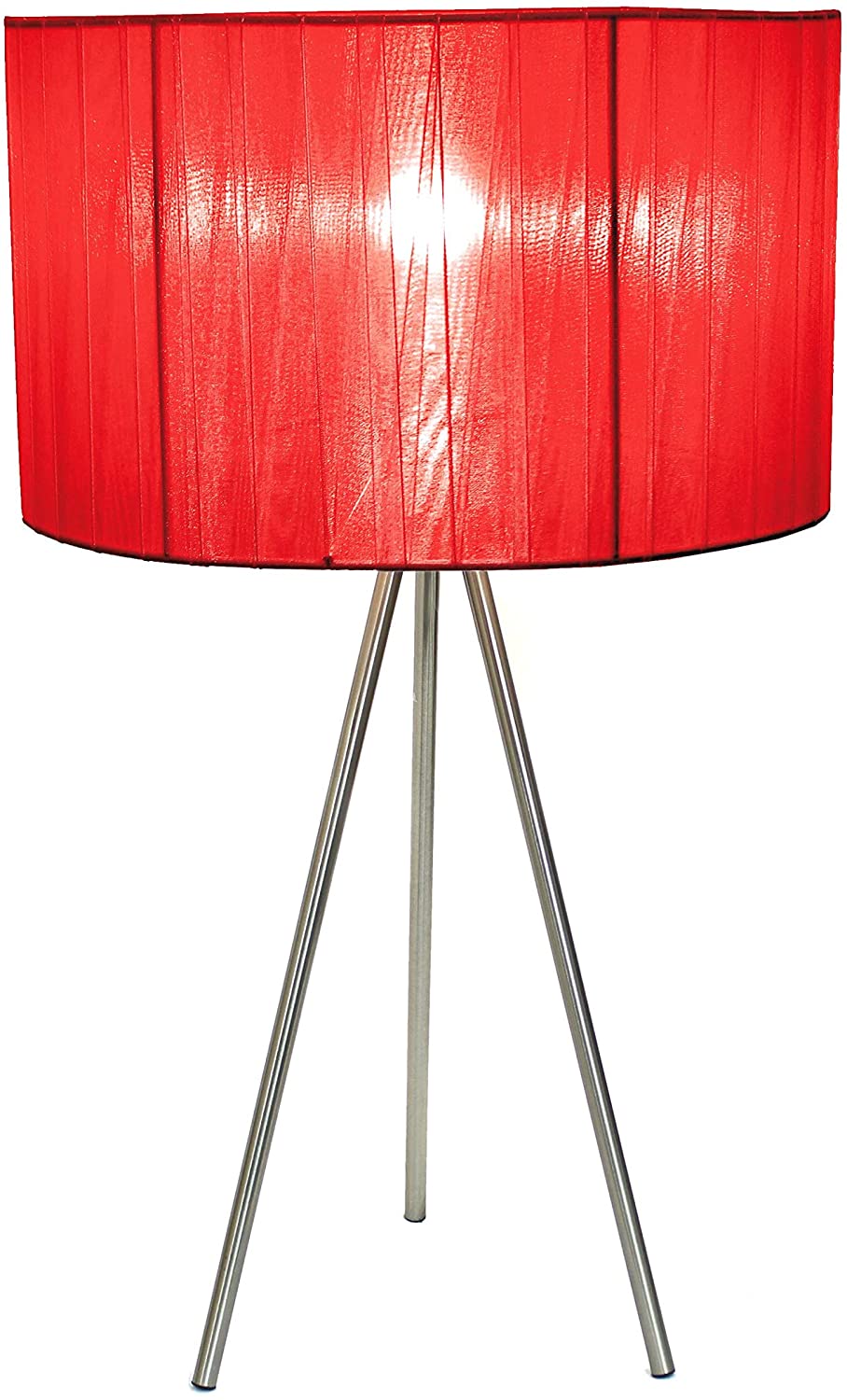 Unknown1 Brushed Nickel Tripod Table Lamp Pleated Silk Sheer Shade Red Modern Contemporary