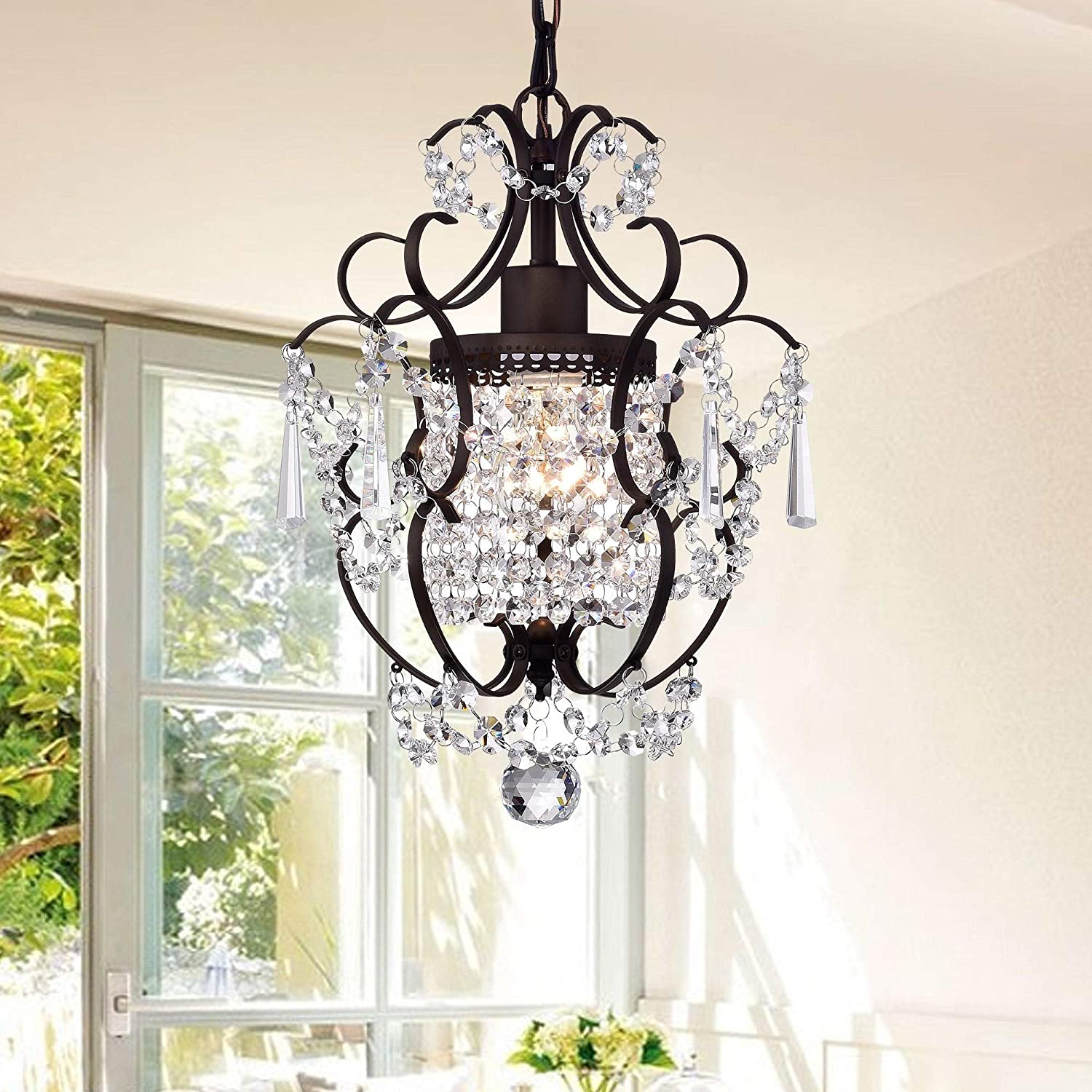 UKN 1 Light Antique Bronze 11 inch Crystal Chandelier Brown Modern Contemporary Metal