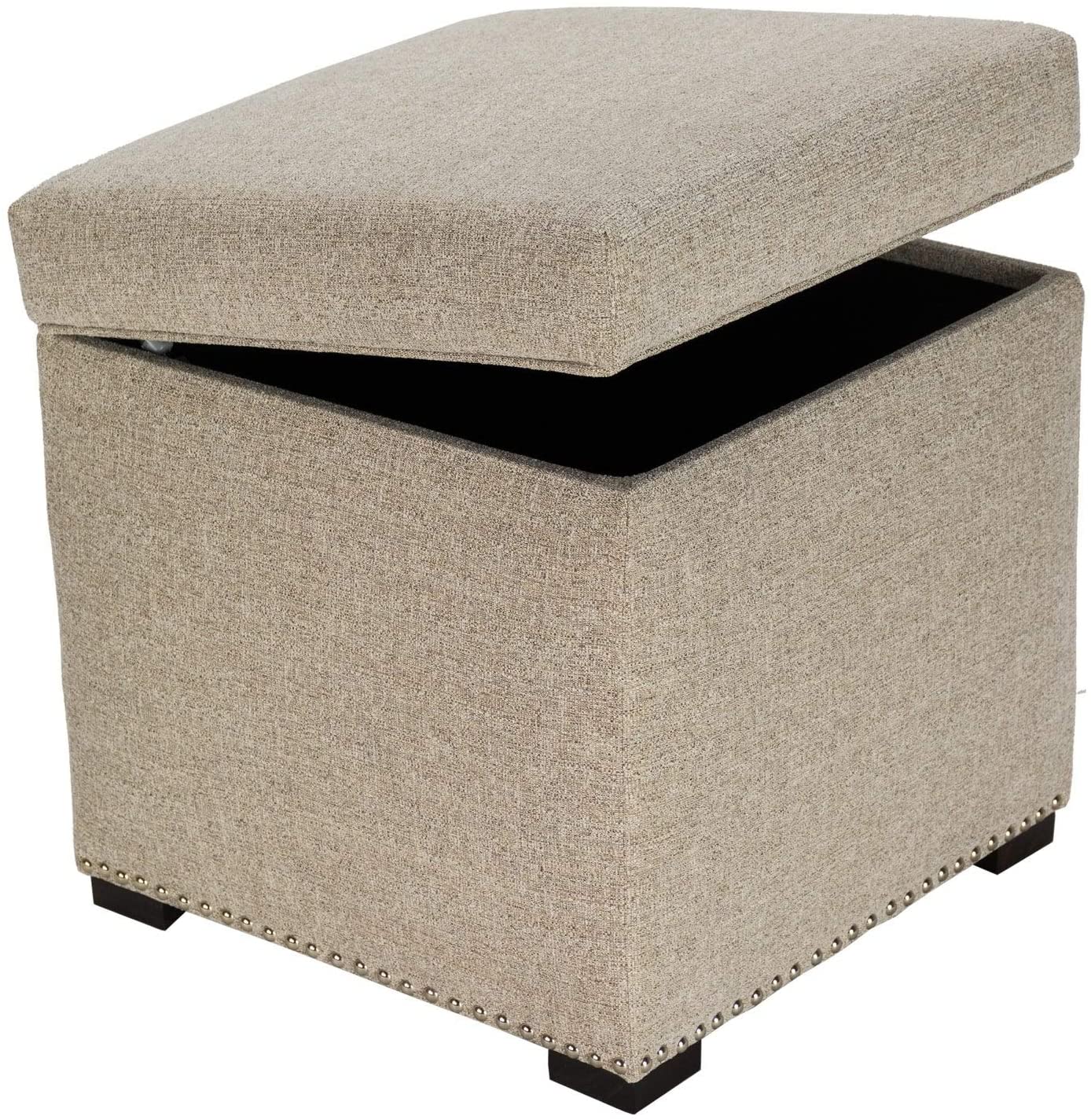 MISC Camel Square Upholstered Nail Trimmed Storage Ottoman Beige Solid Traditional Polyester Wood Finish Nailheads