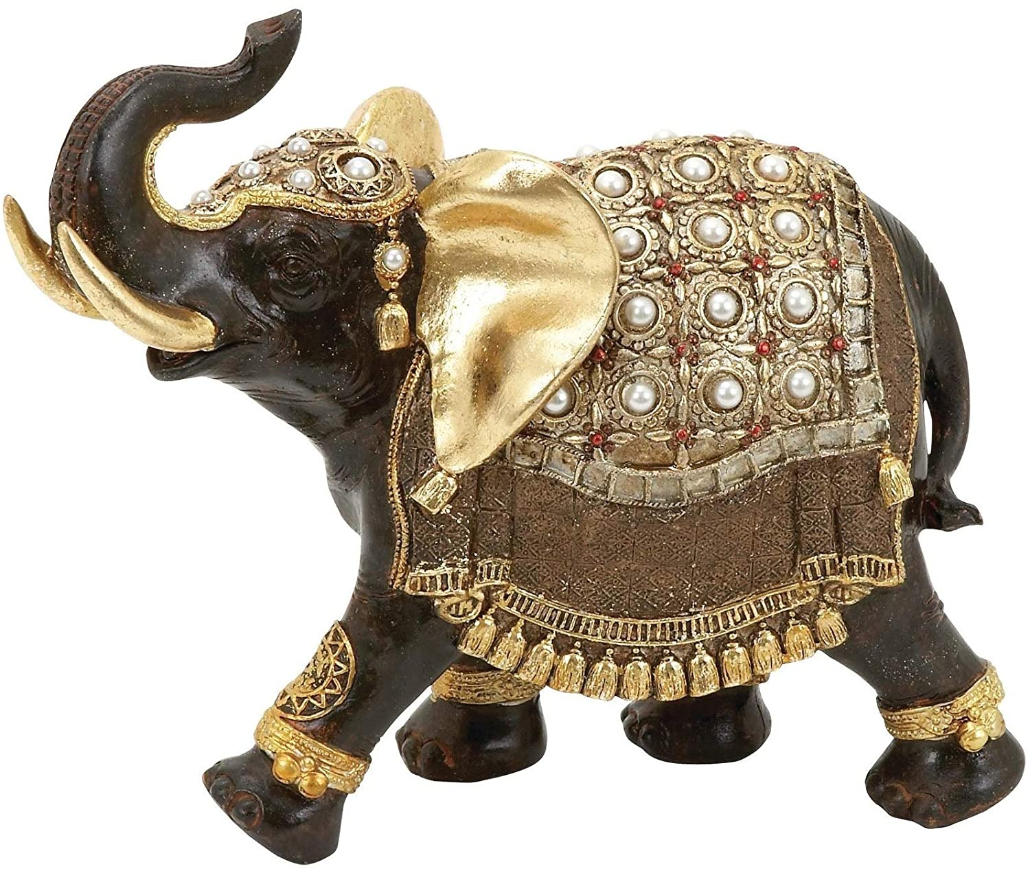 Gold Polystone Elephant Figurine White Resin