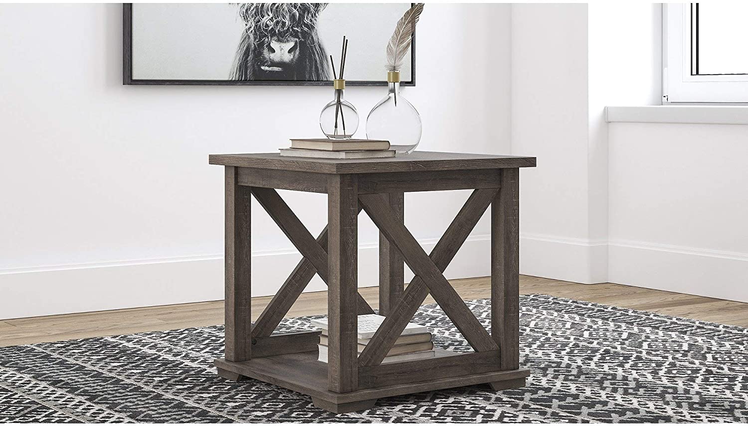 Unknown1 Bristle Ridge Grey Square End Table Modern Contemporary Wood Distressed Lift Top