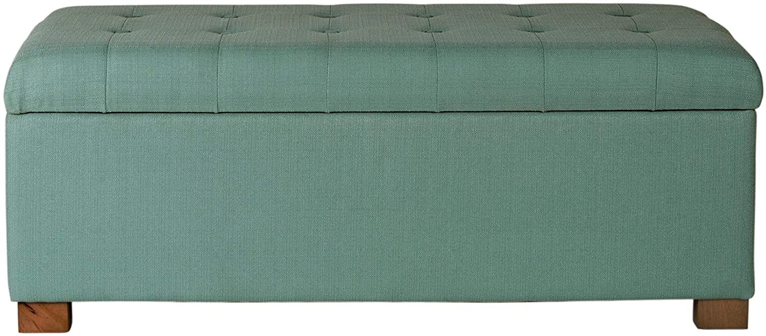 Unknown1 Large Tufted Storage Bench Blue Solid Modern Contemporary Transitional Fabric Wood 1 Piece