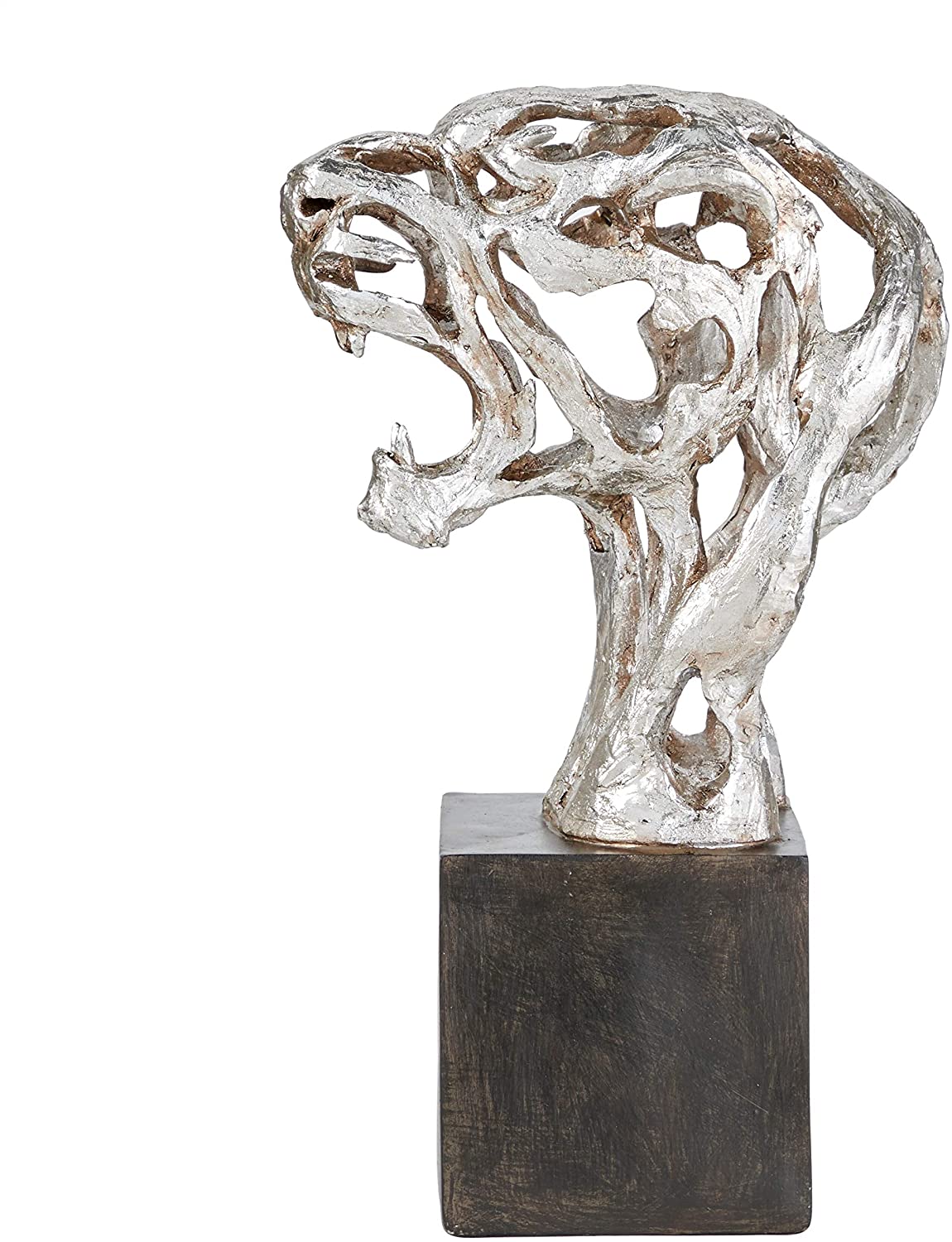 UKN Silver Resin Abstract Leopard Sculpture W Black Rectangular Base 9 X 7 16 Transitional