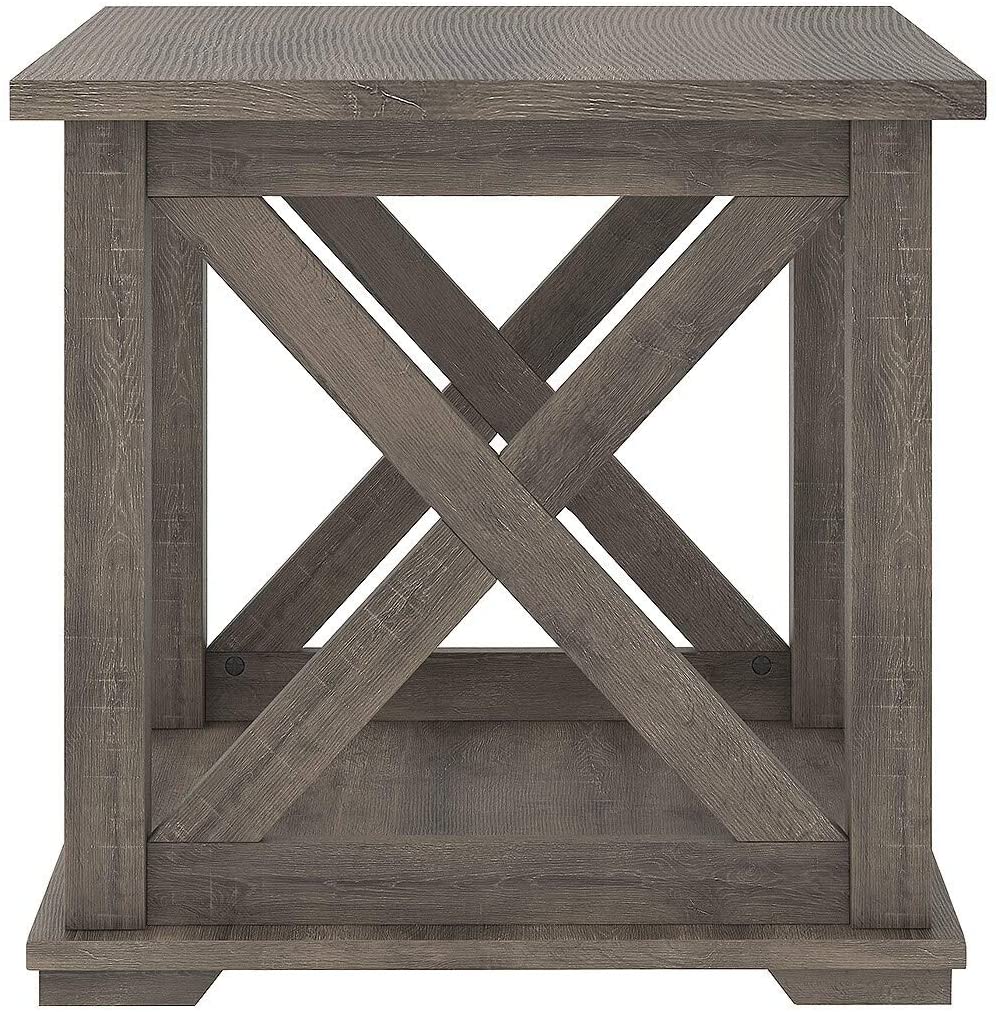 Unknown1 Bristle Ridge Grey Square End Table Modern Contemporary Wood Distressed Lift Top