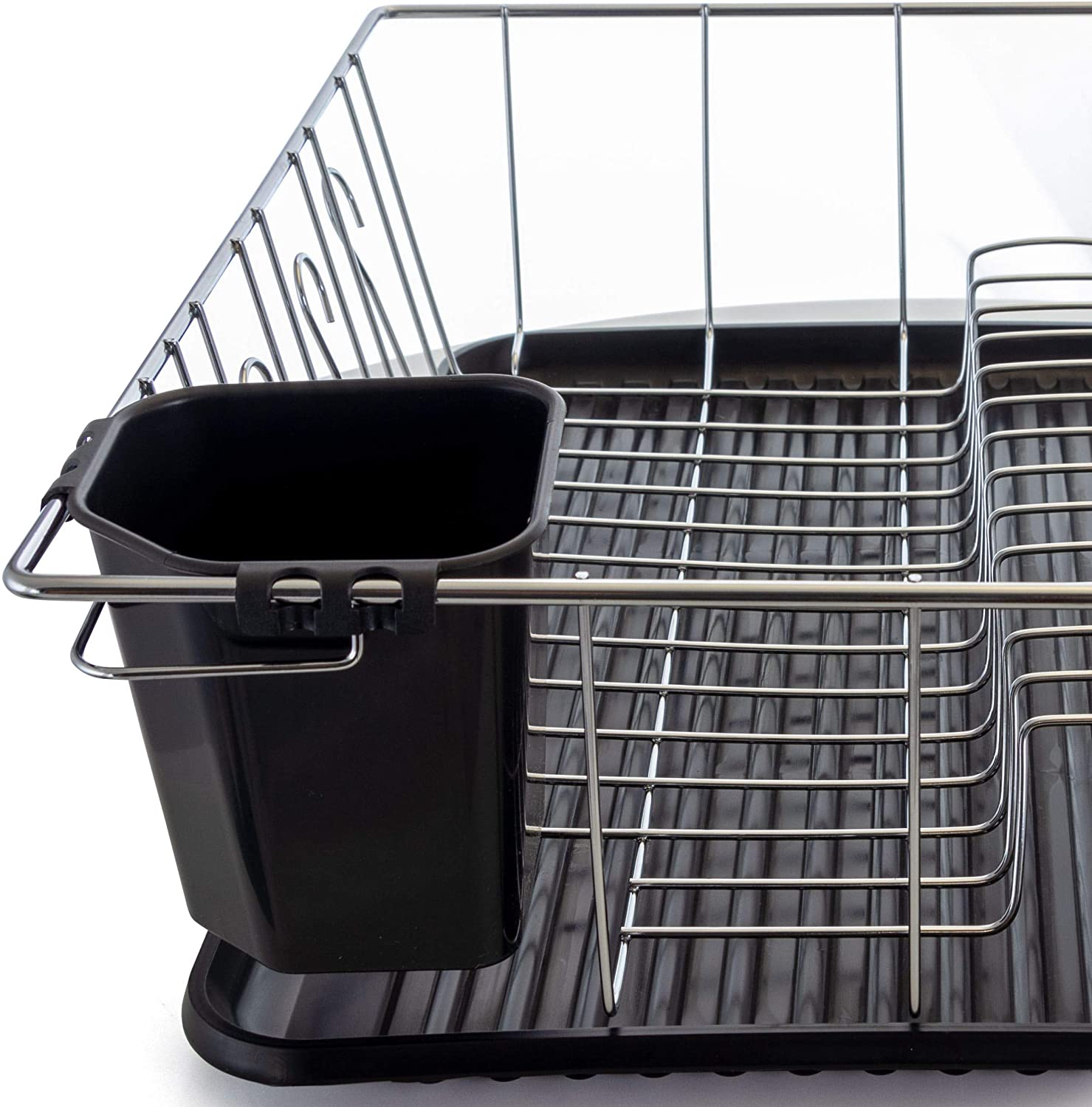 Unknown1 22 Inch Chrome Dish Rack Black Draining Tray Stainless Steel Finish