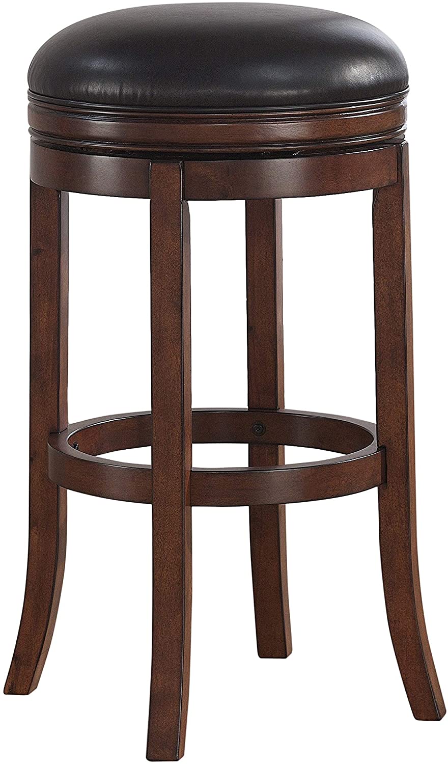 MISC 34 inch Extra Tall Swivel Bar Stool by Brown Mission Craftsman Bonded Leather Wood Walnut Finish Footrest Padded Seat